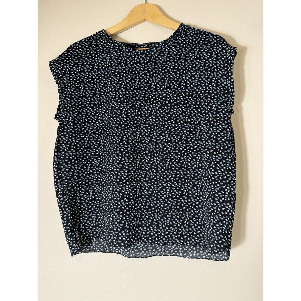 Mango Women Top Cap Sleeves Size XXS Polka Dot Pattern Crew Neck Preppy Light